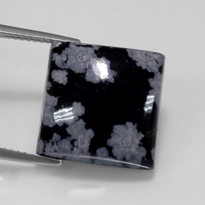 12.26캐럿 천연 스노우플레이크 스노우플레이크 옵시디언, 스퀘어, 15.1×15.1 mm, 불투명체