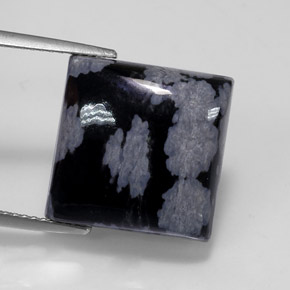 11.19캐럿 천연 그레이 화이트 블랙 스노우플레이크 옵시디언, 스퀘어, 14.9×14.9 mm, 불투명체