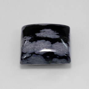 11.19캐럿 천연 그레이 화이트 블랙 스노우플레이크 옵시디언, 스퀘어, 14.9×14.9 mm, 불투명체