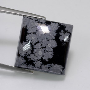 11.84캐럿 천연 그레이 화이트 블랙 스노우플레이크 옵시디언, 스퀘어, 15×14.9 mm, 불투명체