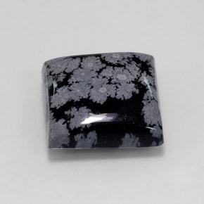 11.84캐럿 천연 그레이 화이트 블랙 스노우플레이크 옵시디언, 스퀘어, 15×14.9 mm, 불투명체