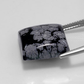 11.84캐럿 천연 그레이 화이트 블랙 스노우플레이크 옵시디언, 스퀘어, 15×14.9 mm, 불투명체