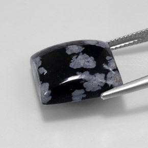 11.46캐럿 천연 블랙 화이트 스노우플레이크 옵시디언, 스퀘어, 14.9×14.9 mm, 불투명체