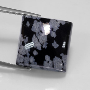 12.37캐럿 천연 그레이 화이트 블랙 스노우플레이크 옵시디언, 스퀘어, 15×14.9 mm, 불투명체