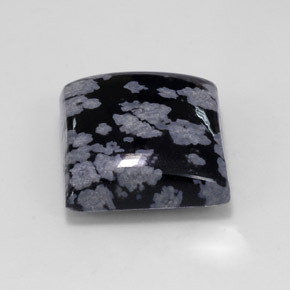 12.37캐럿 천연 그레이 화이트 블랙 스노우플레이크 옵시디언, 스퀘어, 15×14.9 mm, 불투명체