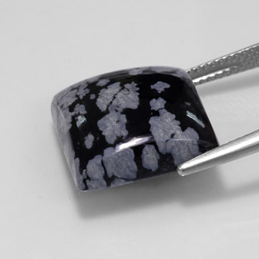 12.37캐럿 천연 그레이 화이트 블랙 스노우플레이크 옵시디언, 스퀘어, 15×14.9 mm, 불투명체
