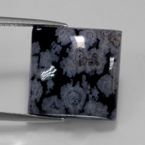 11.21캐럿 천연 블랙 화이트 스노우플레이크 옵시디언, 스퀘어, 15×15 mm, 불투명체