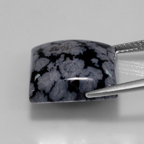 11.21캐럿 천연 블랙 화이트 스노우플레이크 옵시디언, 스퀘어, 15×15 mm, 불투명체