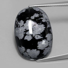 13.62캐럿 천연 그레이 화이트 블랙 스노우플레이크 옵시디언, 타원형 컷, 21.9×15.5 mm, 불투명체