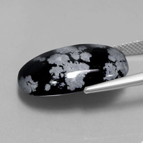 13.62캐럿 천연 그레이 화이트 블랙 스노우플레이크 옵시디언, 타원형 컷, 21.9×15.5 mm, 불투명체