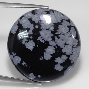 28.56캐럿 천연 그레이 화이트 블랙 스노우플레이크 옵시디언, 라운드 컷, 24.96 mm, 불투명체