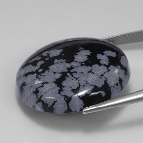 28.56캐럿 천연 그레이 화이트 블랙 스노우플레이크 옵시디언, 라운드 컷, 24.96 mm, 불투명체