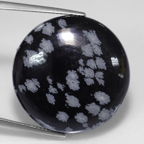 25.36캐럿 천연 그레이 화이트 블랙 스노우플레이크 옵시디언, 라운드 컷, 24.83 mm, 불투명체