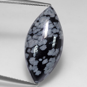 10.14캐럿 천연 그레이 화이트 블랙 스노우플레이크 옵시디언, 마퀴즈, 24.6×12 mm, 불투명체