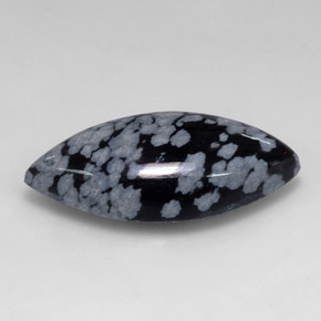 10.14캐럿 천연 그레이 화이트 블랙 스노우플레이크 옵시디언, 마퀴즈, 24.6×12 mm, 불투명체