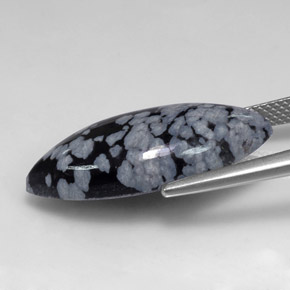 10.14캐럿 천연 그레이 화이트 블랙 스노우플레이크 옵시디언, 마퀴즈, 24.6×12 mm, 불투명체