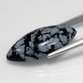 9.88캐럿 천연 블랙 화이트 스노우플레이크 옵시디언, 마퀴즈, 24.3×11.9 mm, 불투명체