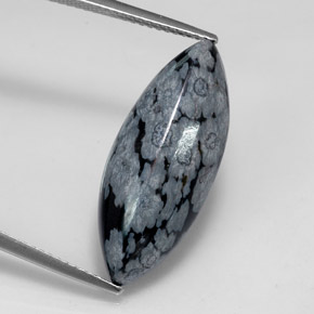 8.69캐럿 천연 스노우플레이크 스노우플레이크 옵시디언, 마퀴즈, 25.3×10.3 mm, 불투명체