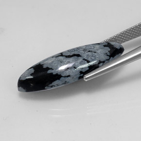 8.69캐럿 천연 스노우플레이크 스노우플레이크 옵시디언, 마퀴즈, 25.3×10.3 mm, 불투명체