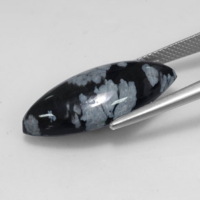 9.82캐럿 천연 블랙 화이트 스노우플레이크 옵시디언, 마퀴즈, 24.2×11.9 mm, 불투명체