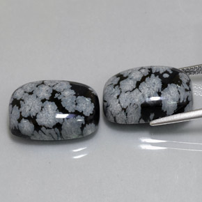 캐럿 천연 블랙 화이트 스노우플레이크 옵시디언 보석, 쿠션 컷, 18×13.1 mm, 불투명체