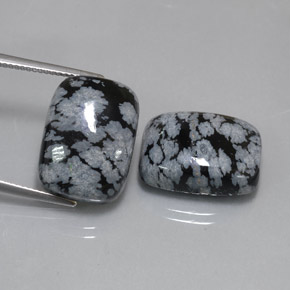캐럿 천연 블랙 화이트 스노우플레이크 옵시디언 보석, 쿠션 컷, 17.8×13.2 mm, 불투명체