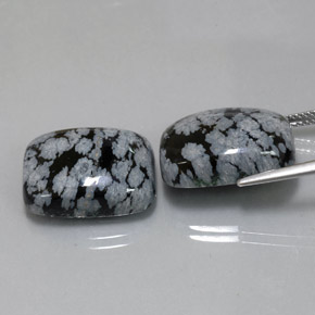 캐럿 천연 블랙 화이트 스노우플레이크 옵시디언 보석, 쿠션 컷, 17.8×13.2 mm, 불투명체