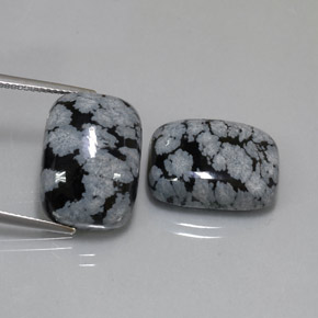 캐럿 천연 블랙 화이트 스노우플레이크 옵시디언 보석, 쿠션 컷, 17.9×13.1 mm, 불투명체