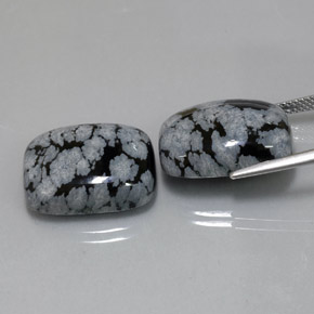 캐럿 천연 블랙 화이트 스노우플레이크 옵시디언 보석, 쿠션 컷, 17.9×13.1 mm, 불투명체