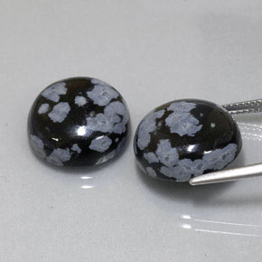 캐럿 천연 스노우플레이크 스노우플레이크 옵시디언 보석, 라운드 컷, 14.92 mm, 불투명체