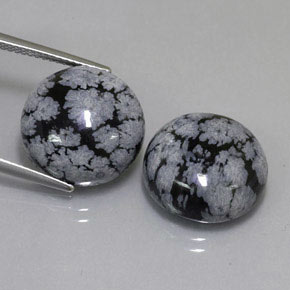 캐럿 천연 그레이 화이트 블랙 스노우플레이크 옵시디언 보석, 라운드 컷, 15.02 mm, 불투명체