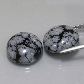 캐럿 천연 그레이 화이트 블랙 스노우플레이크 옵시디언 보석, 라운드 컷, 15.02 mm, 불투명체