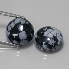 캐럿 천연 블랙 화이트 스노우플레이크 옵시디언 보석, 라운드 컷, 12.26 mm, 불투명체