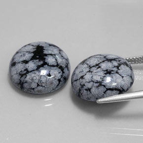 캐럿 천연 그레이 화이트 블랙 스노우플레이크 옵시디언 보석, 라운드 컷, 15.15 mm, 불투명체