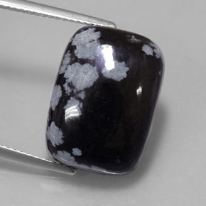 12.25캐럿 천연 그레이 화이트 블랙 스노우플레이크 옵시디언, 쿠션 컷, 18.2×13.1 mm, 불투명체