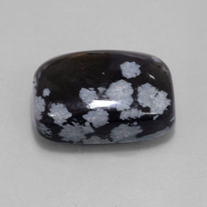 12.25캐럿 천연 그레이 화이트 블랙 스노우플레이크 옵시디언, 쿠션 컷, 18.2×13.1 mm, 불투명체