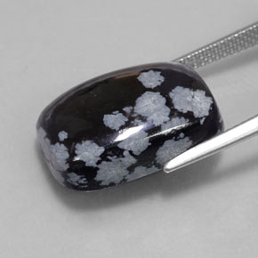 12.25캐럿 천연 그레이 화이트 블랙 스노우플레이크 옵시디언, 쿠션 컷, 18.2×13.1 mm, 불투명체