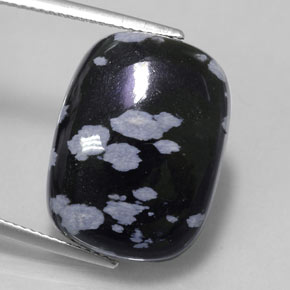 14.24캐럿 천연 그레이 화이트 블랙 스노우플레이크 옵시디언, 쿠션 컷, 20.1×15.2 mm, 불투명체