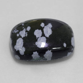 14.24캐럿 천연 그레이 화이트 블랙 스노우플레이크 옵시디언, 쿠션 컷, 20.1×15.2 mm, 불투명체