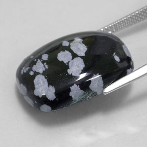 14.24캐럿 천연 그레이 화이트 블랙 스노우플레이크 옵시디언, 쿠션 컷, 20.1×15.2 mm, 불투명체