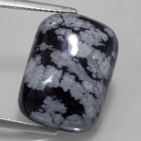 10.37캐럿 천연 블랙 화이트 스노우플레이크 옵시디언, 쿠션 컷, 17.8×12.9 mm, 불투명체