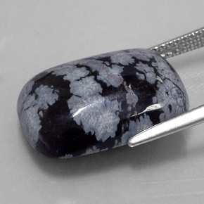 10.37캐럿 천연 블랙 화이트 스노우플레이크 옵시디언, 쿠션 컷, 17.8×12.9 mm, 불투명체