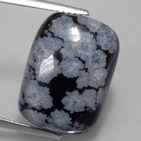11.41캐럿 천연 그레이 화이트 블랙 스노우플레이크 옵시디언, 쿠션 컷, 17.8×12.9 mm, 불투명체