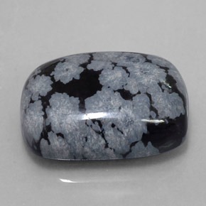 11.41캐럿 천연 그레이 화이트 블랙 스노우플레이크 옵시디언, 쿠션 컷, 17.8×12.9 mm, 불투명체