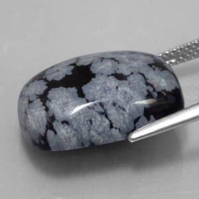 11.41캐럿 천연 그레이 화이트 블랙 스노우플레이크 옵시디언, 쿠션 컷, 17.8×12.9 mm, 불투명체