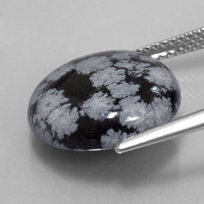 7.31캐럿 천연 스노우플레이크 스노우플레이크 옵시디언, 라운드 컷, 14.60 mm, 불투명체