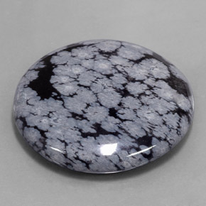 35.88캐럿 천연 그레이 화이트 블랙 스노우플레이크 옵시디언, 라운드 컷, 29.52 mm, 불투명체