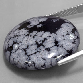 47.26캐럿 천연 블랙 화이트 스노우플레이크 옵시디언, 라운드 컷, 31.16 mm, 불투명체