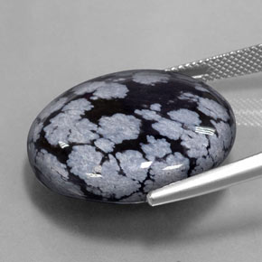 28.36캐럿 천연 회백색 검정 눈송이 흑요석, 라운드 컷, 불투명체