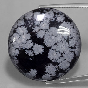 29.16캐럿 천연 그레이 화이트 블랙 스노우플레이크 옵시디언, 라운드 컷, 26.32 mm, 불투명체